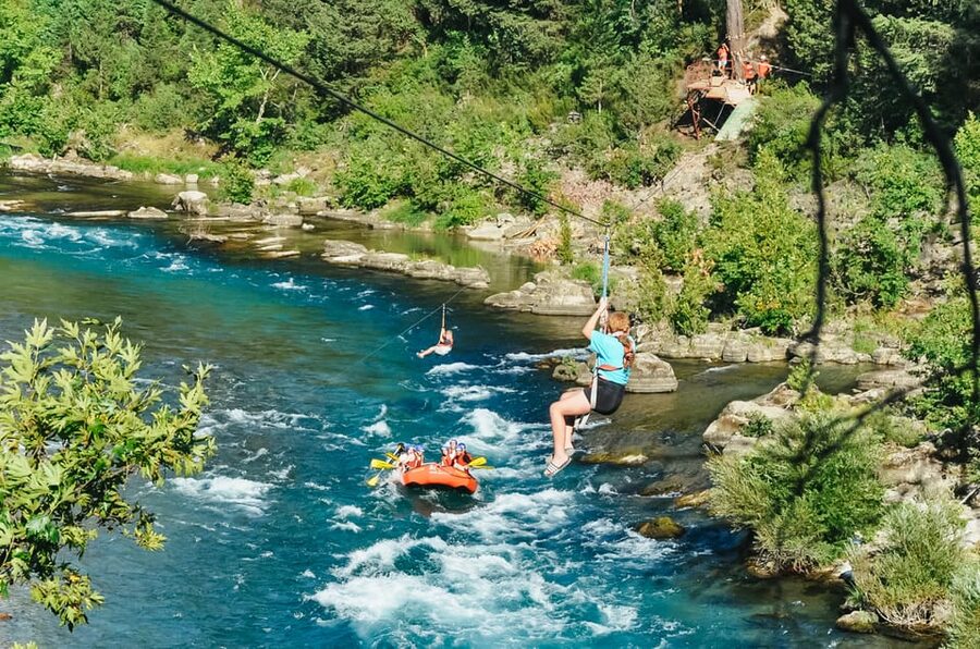 Antalya: Ziplining, Rafting, Jeep Tour & Quad Safari w/Lunch - Ziplining above the canyon