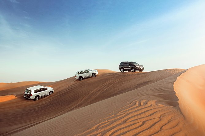 Desert Safari Dubai with Dune Bashing, Sandboarding, Camel Ride, 5 Shows, Dinner - Sandboarding and the sunset stop