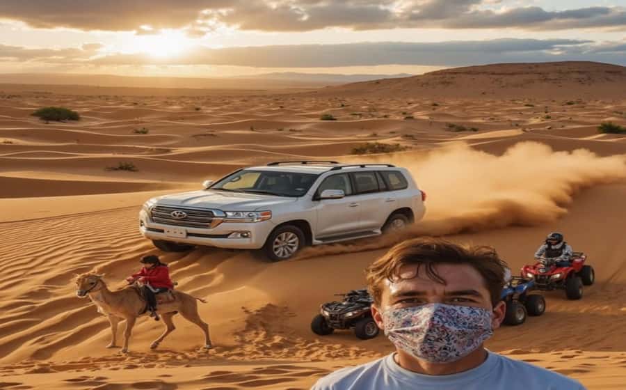 Doha: Budget Friendly Desert Safari,CamelRide & Sandboarding - Sandboarding on the dunes