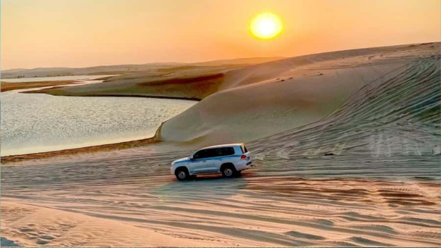 Doha :Sunrise/ Sunset Desert Safari CamelRide & Sandboarding - What dune bashing actually feels like