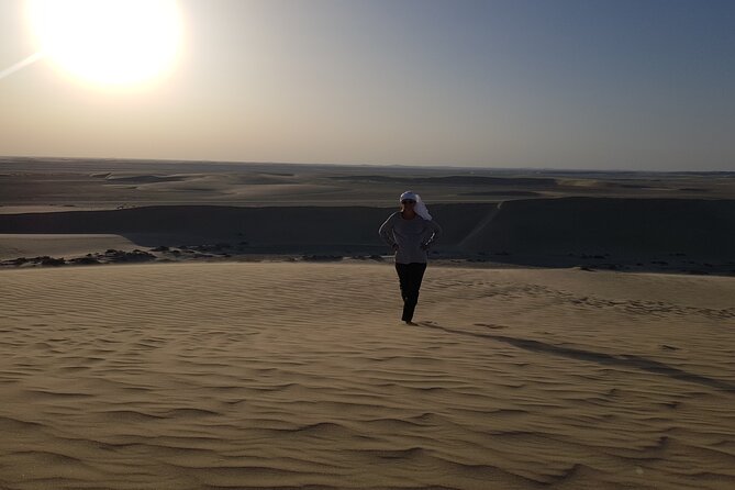 Doha: Sunrise /Sunset Desert Safari with Sand Boarding,Camel ride - Khor Al Udaid, where the dunes meet the Gulf