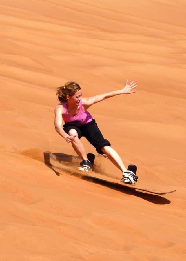 Doha: Thrilling 4x4 Desert Safari, Inland Sea-All Activities - Sandboarding at the 15-minute photo stop