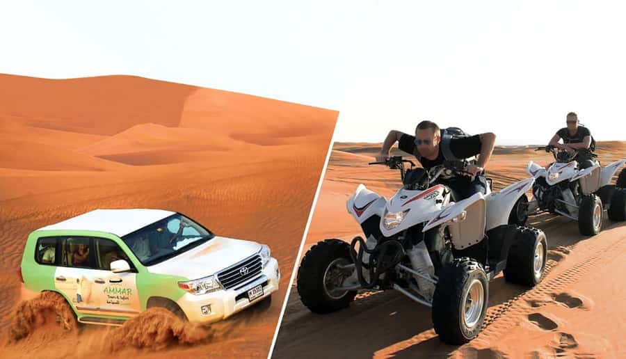 Dubai: Desert Safari, Quad Bike, Camel Ride and Sandboarding - From Dubai hotels to Lahbab’s red dunes