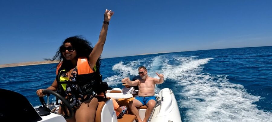 Hurghada: Safari ATV Quad & Speedboat to Orange bay island - Tea, camels, and a Bedouin village stop