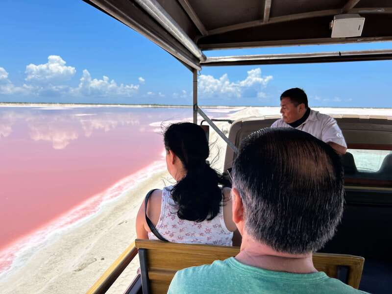 Las Coloradas: Pink Lakes Safari Tour - Riding into a working sea salt plant