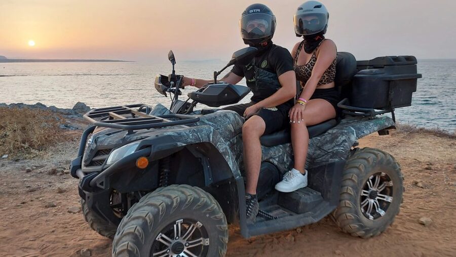 Malia: Off-Road Quad Safari Evening Tour / optional transfer - Milatos Cave and a slower half-hour